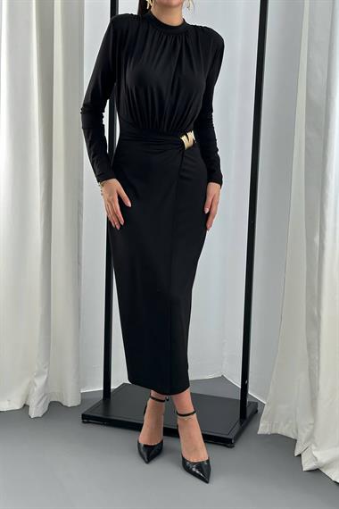 Wholesale Black Dress with Buckle Waist