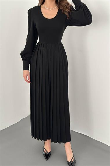 Toptan Siyah Bisiklet Yaka Elbise