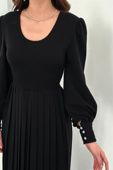 Toptan Siyah Bisiklet Yaka Elbise