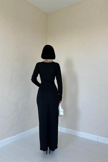 Toptan Siyah Bisiklet Yaka Elbise