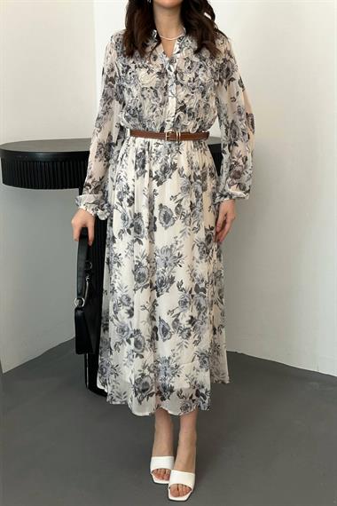 Toptan Siyah Biye Detaylı Elbise