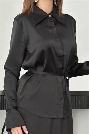 Toptan Siyah Biyeli Gömlek ve Etek Takım