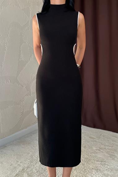 Toptan Siyah Biyeli Triko Elbise