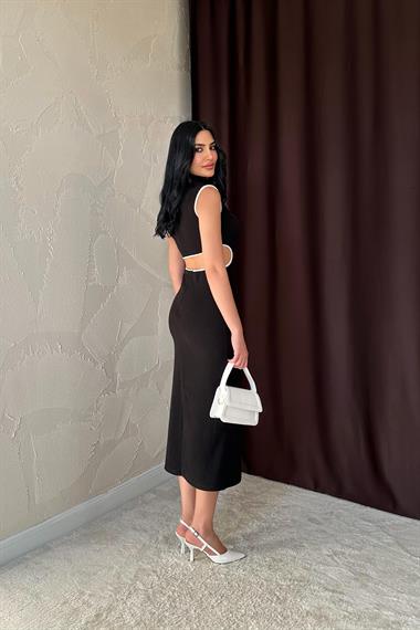 Toptan Siyah Biyeli Triko Elbise