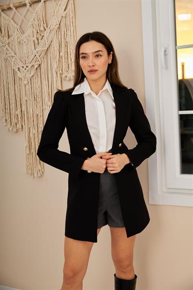 Toptan Siyah Blazer Düğmeli Ceket