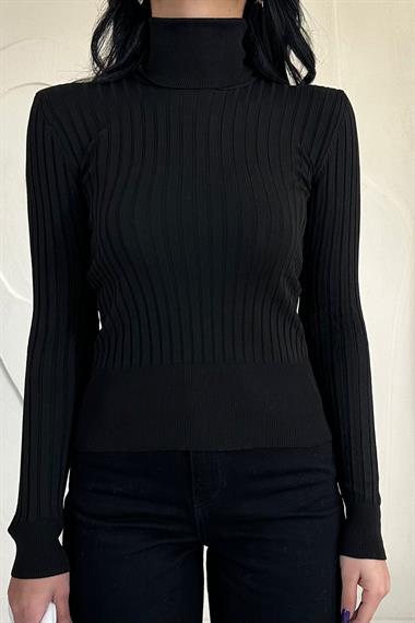 Toptan Siyah Boğazlı Triko Kazak