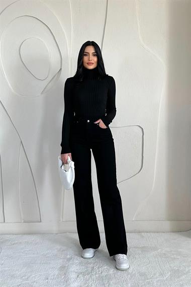 Toptan Siyah Boğazlı Triko Kazak