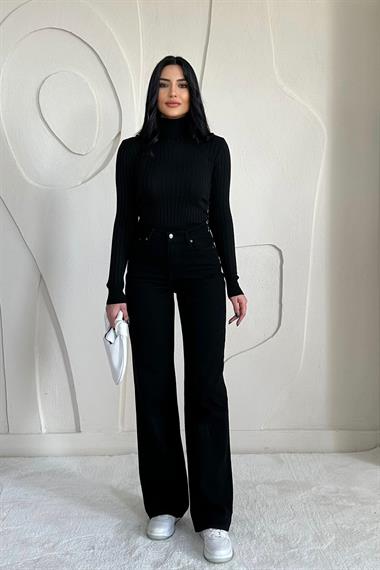 Toptan Siyah Boğazlı Triko Kazak