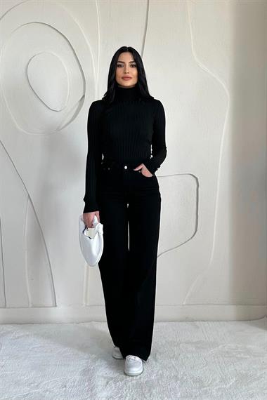 Toptan Siyah Boğazlı Triko Kazak
