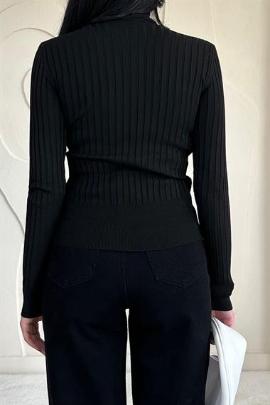 Toptan Siyah Boğazlı Triko Kazak