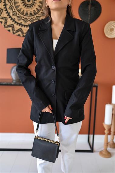 Toptan Siyah Büzgülü Blazer Ceket