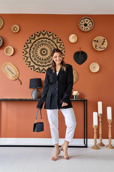 Toptan Siyah Büzgülü Blazer Ceket