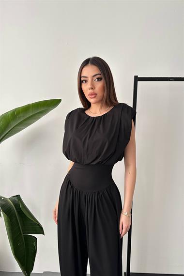 Toptan Siyah Büzgülü Tulum