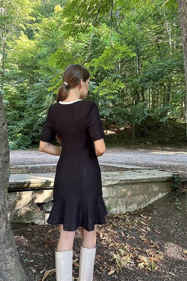 Toptan Siyah Cep Detaylı Düğmeli Elbise