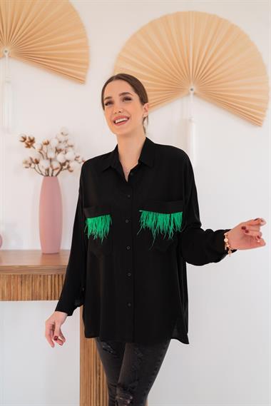 Toptan Siyah Cepli Püsküllü Gömlek