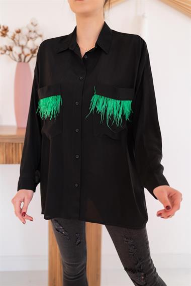 Toptan Siyah Cepli Püsküllü Gömlek