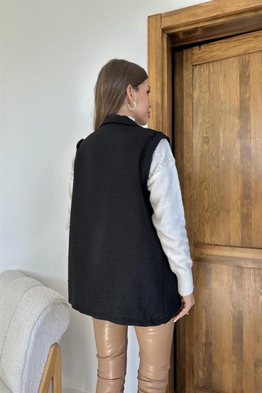 Toptan Siyah Cepli ve Düğmeli Yelek