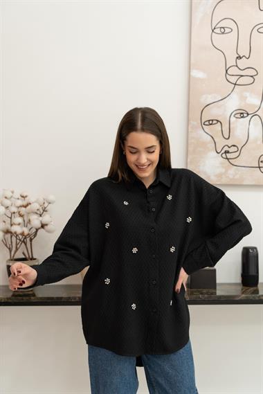 Wholesale Black Flower Pattern Classic Shirt