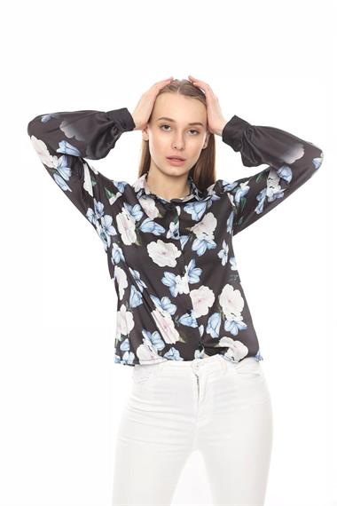 Toptan Siyah Çiçekli Gömlek