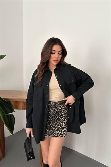 Оптовая продажа черная рубашка с двойным карманом и клапаном