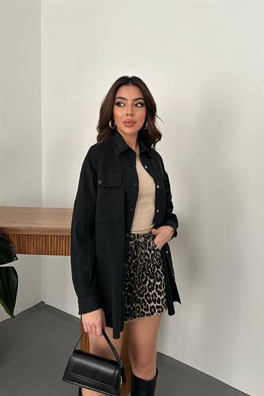 Оптовая продажа черная рубашка с двойным карманом и клапаном