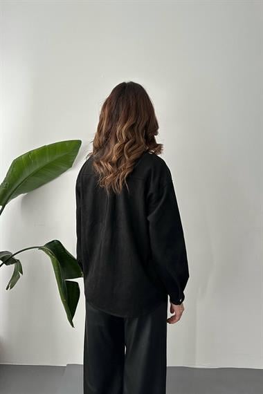 Toptan Siyah Çıtçıtlı Süet Gömlek