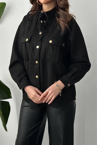 Toptan Siyah Çıtçıtlı Süet Gömlek