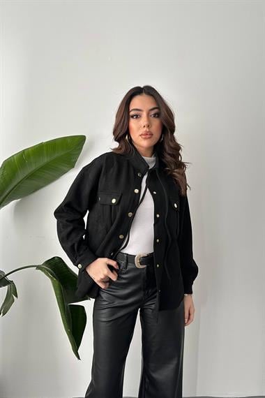 Toptan Siyah Çıtçıtlı Süet Gömlek