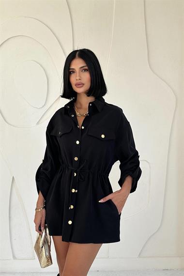 Toptan Siyah Çıtçıtlı Tünelli Gömlek