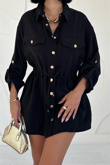 Toptan Siyah Çıtçıtlı Tünelli Gömlek