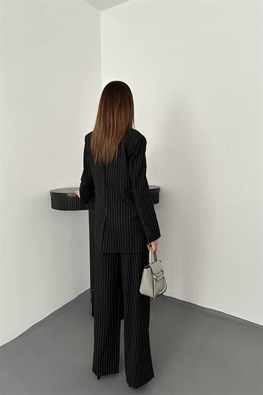 Toptan Siyah Çizgili Ceket & Yelek ve Pantolon Takım