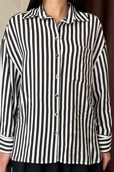 Toptan Siyah Çizgili Gömlek