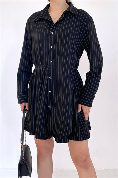 Toptan Siyah Çizgili Gömlek Elbise