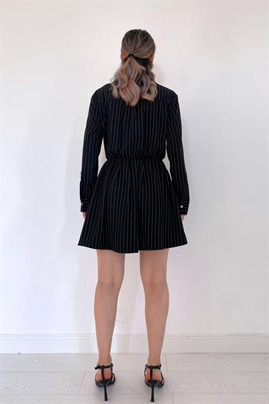 Toptan Siyah Çizgili Gömlek Elbise
