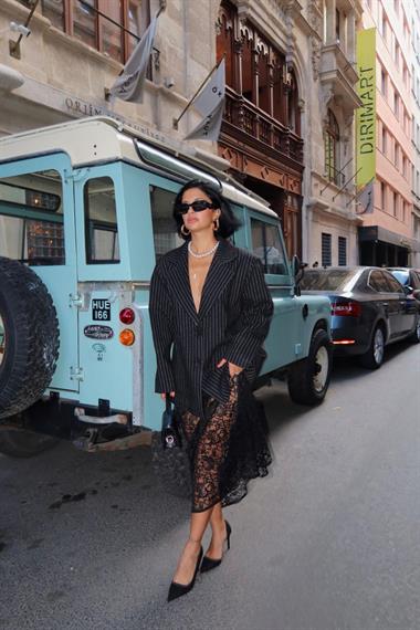 Toptan Siyah Çizgili Oversize Ceket