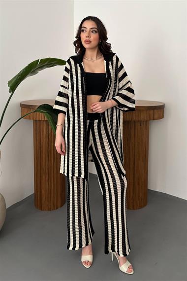 Toptan Siyah Çizgili Triko Takım
