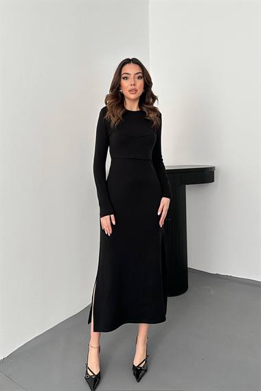 Toptan Siyah Croplu Akrilik Elbise