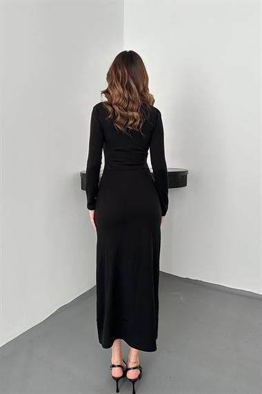 Toptan Siyah Croplu Akrilik Elbise