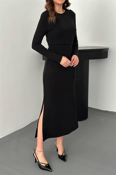 Toptan Siyah Croplu Akrilik Elbise