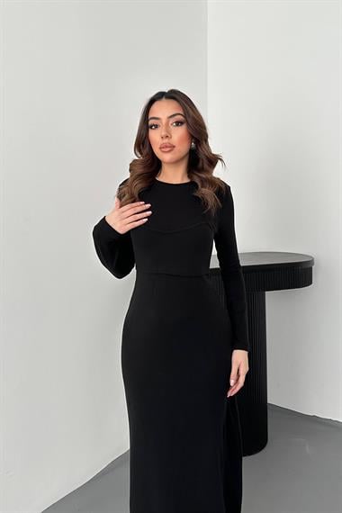Toptan Siyah Croplu Akrilik Elbise