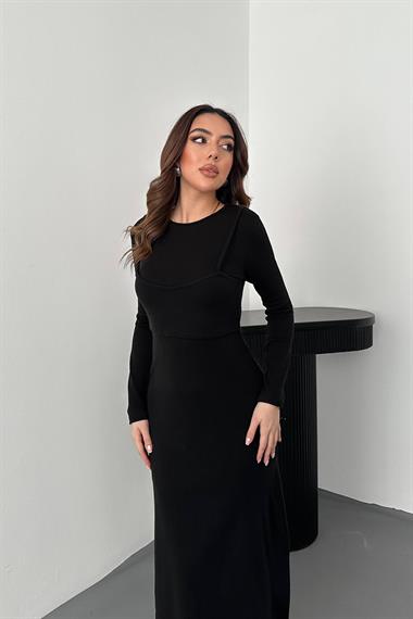 Toptan Siyah Croplu Akrilik Elbise