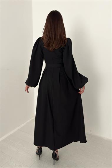 Toptan Siyah Dantel Detaylı Elbise