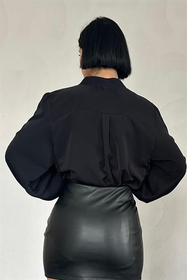 Wholesale Black Lace Detailed Judge Collar Shirt