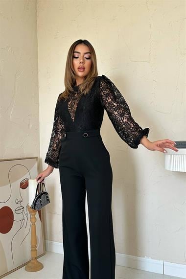 Toptan Siyah Dantelli Apoletli Tulum