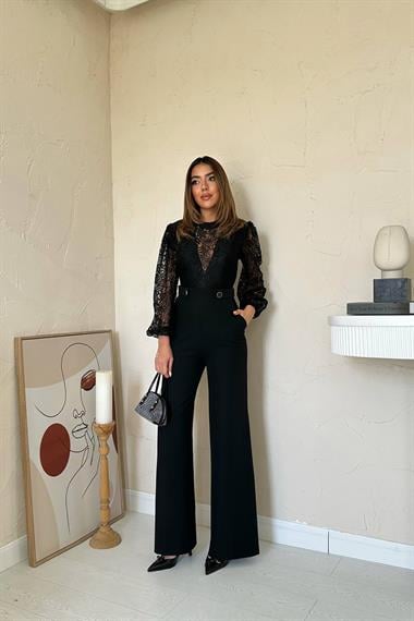 Toptan Siyah Dantelli Apoletli Tulum