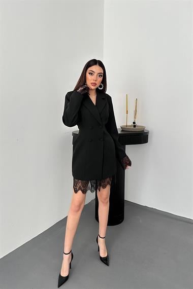 Toptan SİYAH Dantelli Ceket Elbise