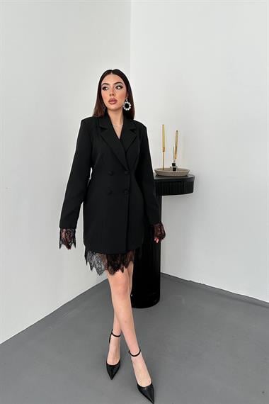 Toptan SİYAH Dantelli Ceket Elbise