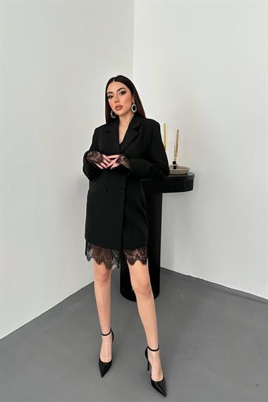 Toptan SİYAH Dantelli Ceket Elbise