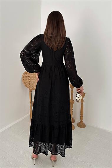 Toptan Siyah Dantelli Elbise