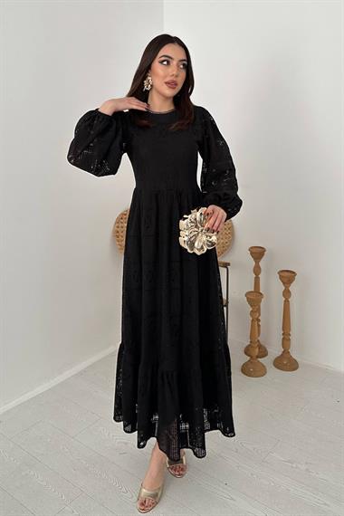 Toptan Siyah Dantelli Elbise